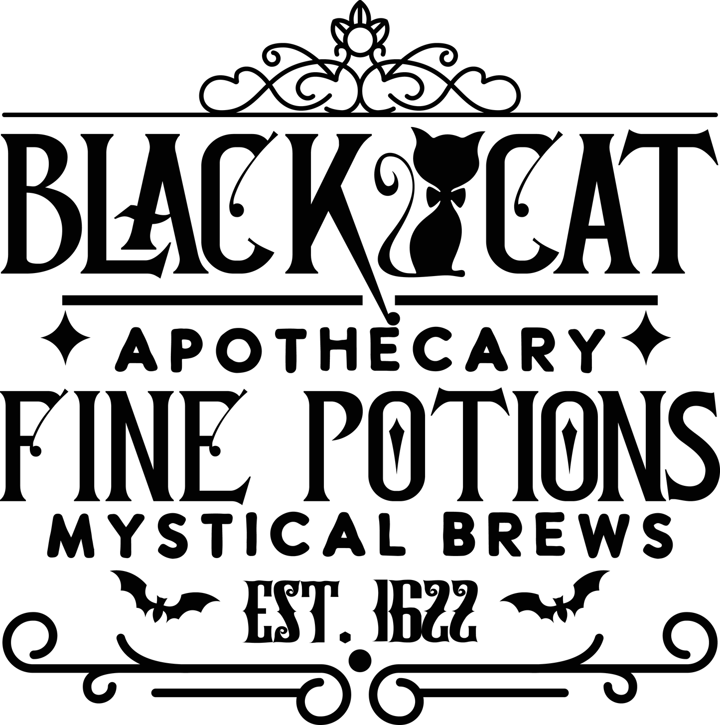 Black Cat Apothecary Potions Ready To Press DTF Transfer