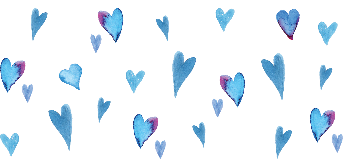 Blue Watercolor Hearts Libbey - UV DTF Libbey Glass Wrap