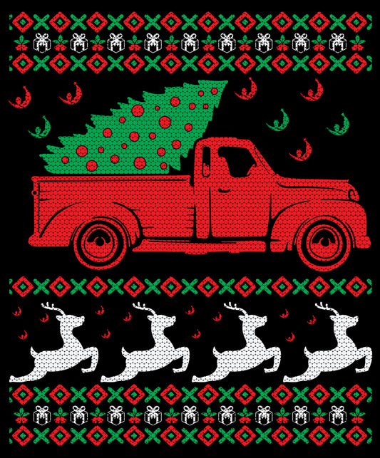 Christmas Tree On Truck Ugly Christmas Sweater Party Ready To Press DTF Transfer