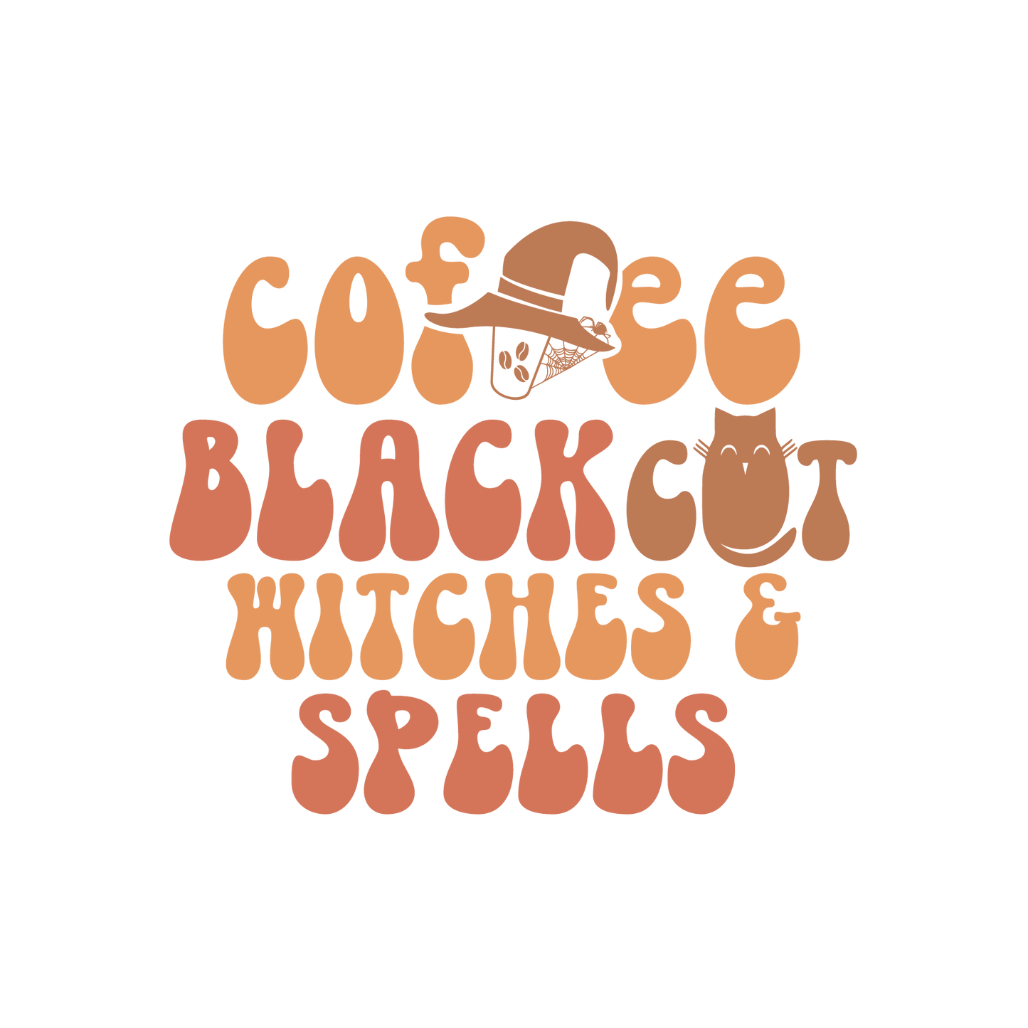 Coffee Black Cat Witches and Spells Ready To Press DTF Transfer