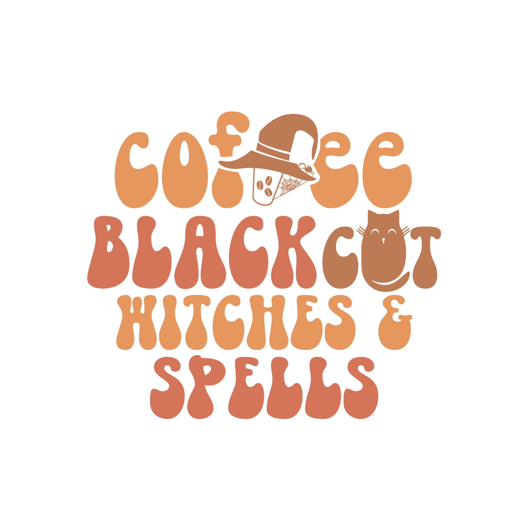 Coffee Black Cat Witches and Spells Ready To Press DTF Transfer