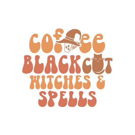 Coffee Black Cat Witches and Spells Ready To Press DTF Transfer