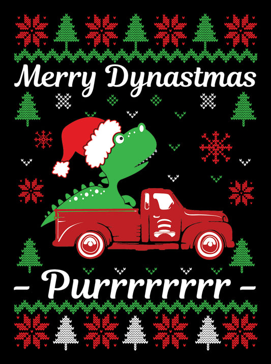 Dino On Pickup Truck Ugly Sweater Party Ready To Press DTF Transfer