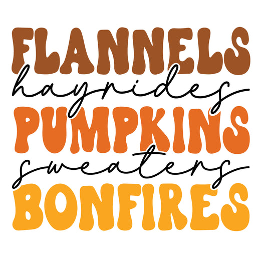 Flannes Hayrides Pumpkins Sweaters Bonfiers Ready To Press DTF Transfer