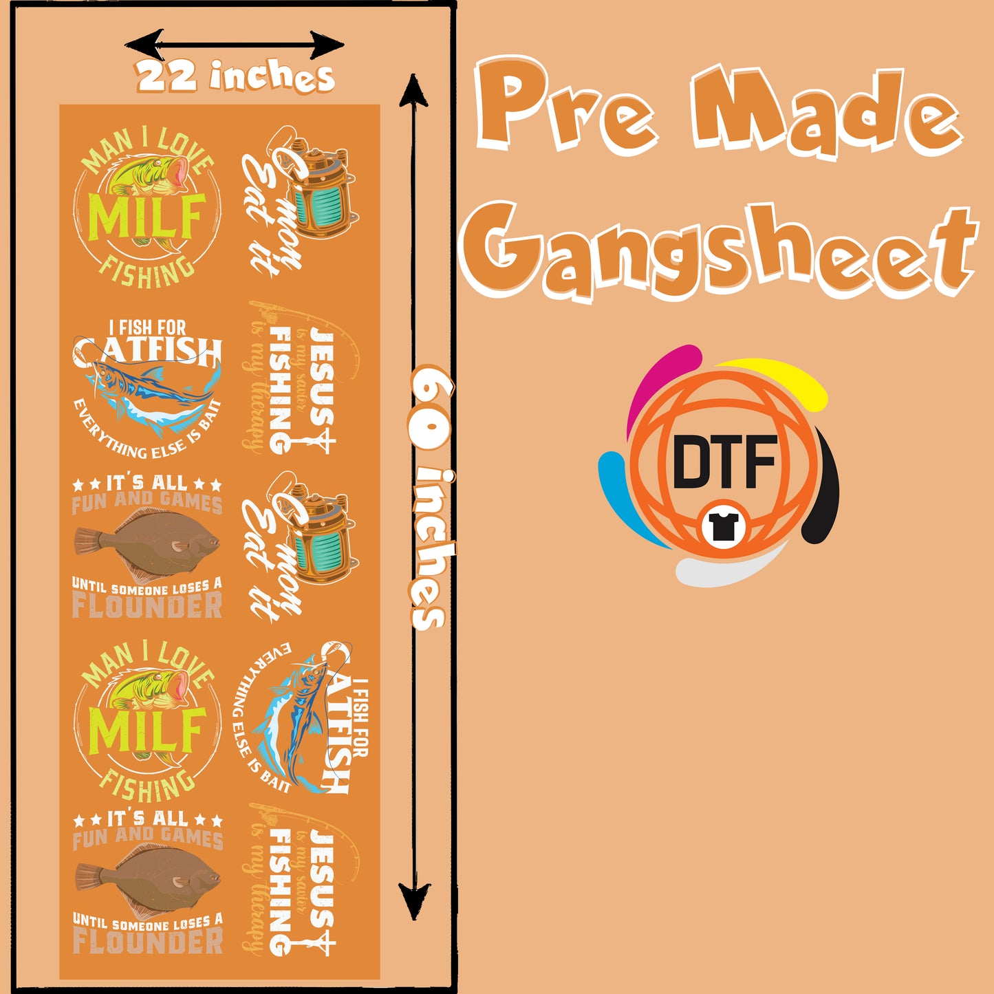 Gone Fishing Gang Premade DTF Gangsheet