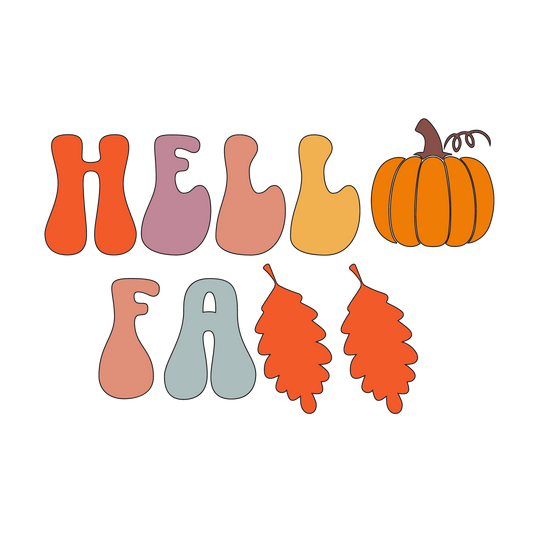 Hello Fall Pumpkin and Leaves Ready To Press DTF Transfer