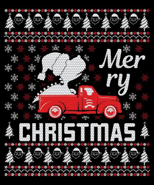 Merry Christmas Dinosaur PickUp Truck Ugly Sweater Party Ready To Press DTF Transfer