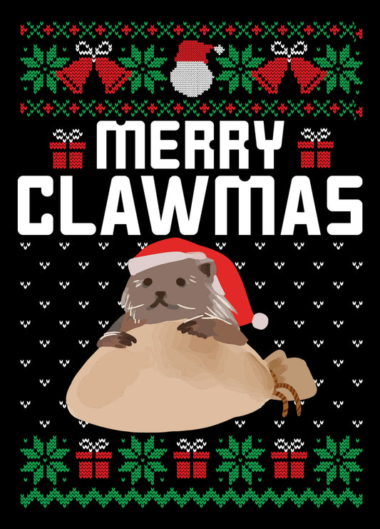 Merry Clawman Santa Otter Ugly Sweater Party Ready To Press DTF Transfer