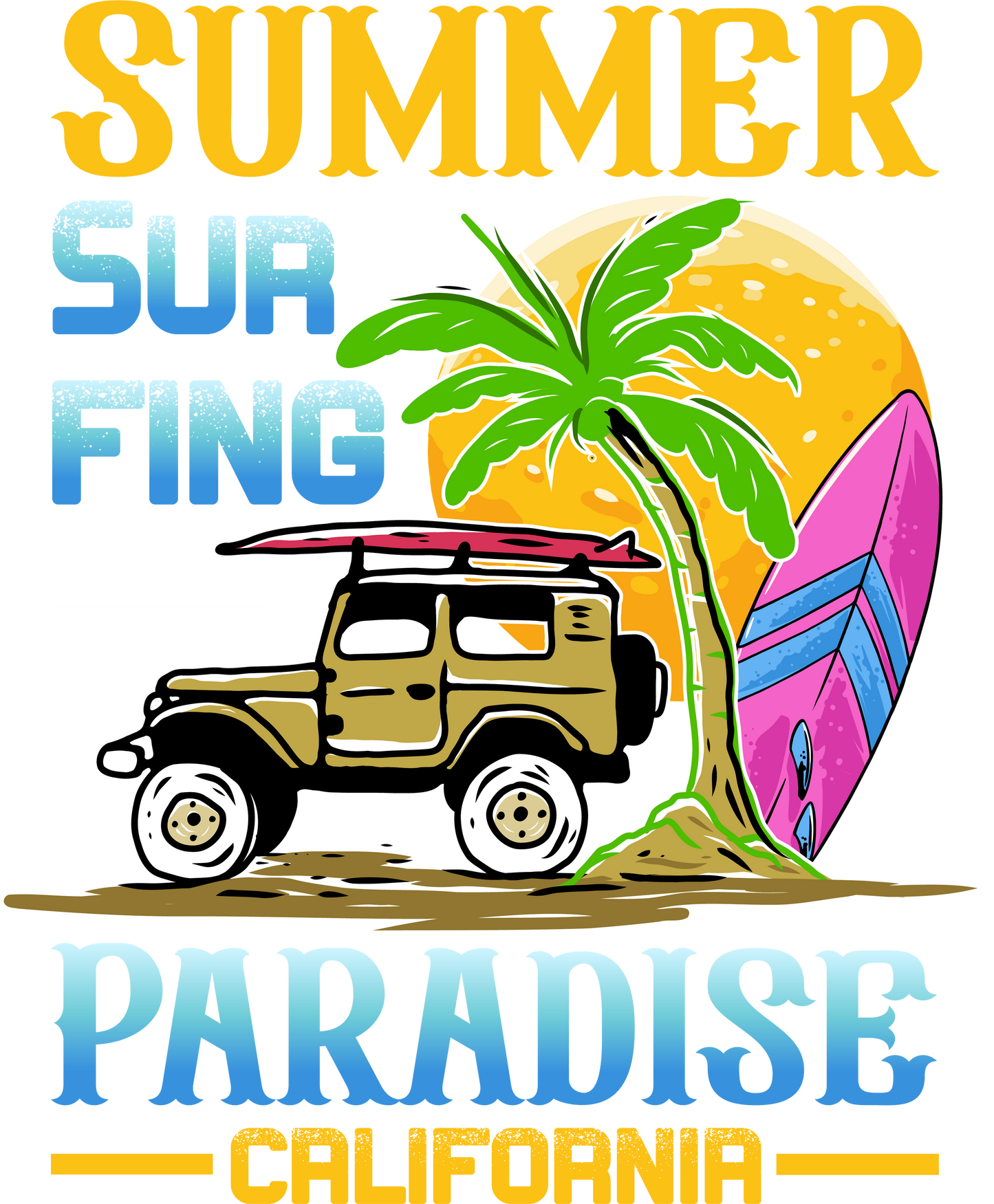 Summer Surf Fing Paradise California - 1199 Ready to Press DTF Transfer