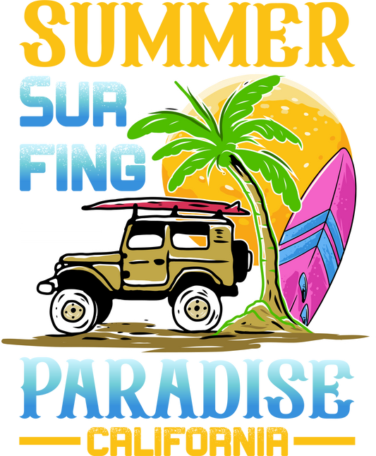 Summer Surf Fing Paradise California - 1199 Ready to Press DTF Transfer