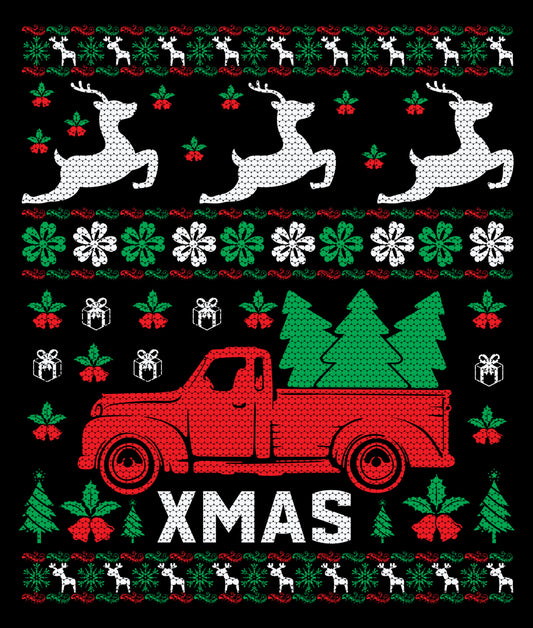 Xmas Pickup Truck Ugly Sweater Party Ready To Press DTF Transfer