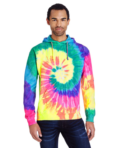 Tie-Dye Adult Tie-Dyed Pullover Hooded Sweatshirt NEON RAINBOW