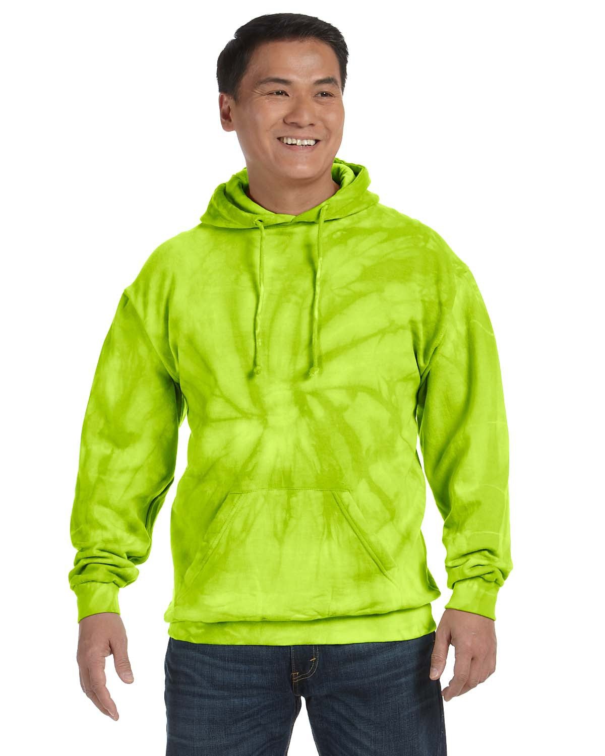 Tie-Dye Adult Tie-Dyed Pullover Hooded Sweatshirt SPIDER LIME