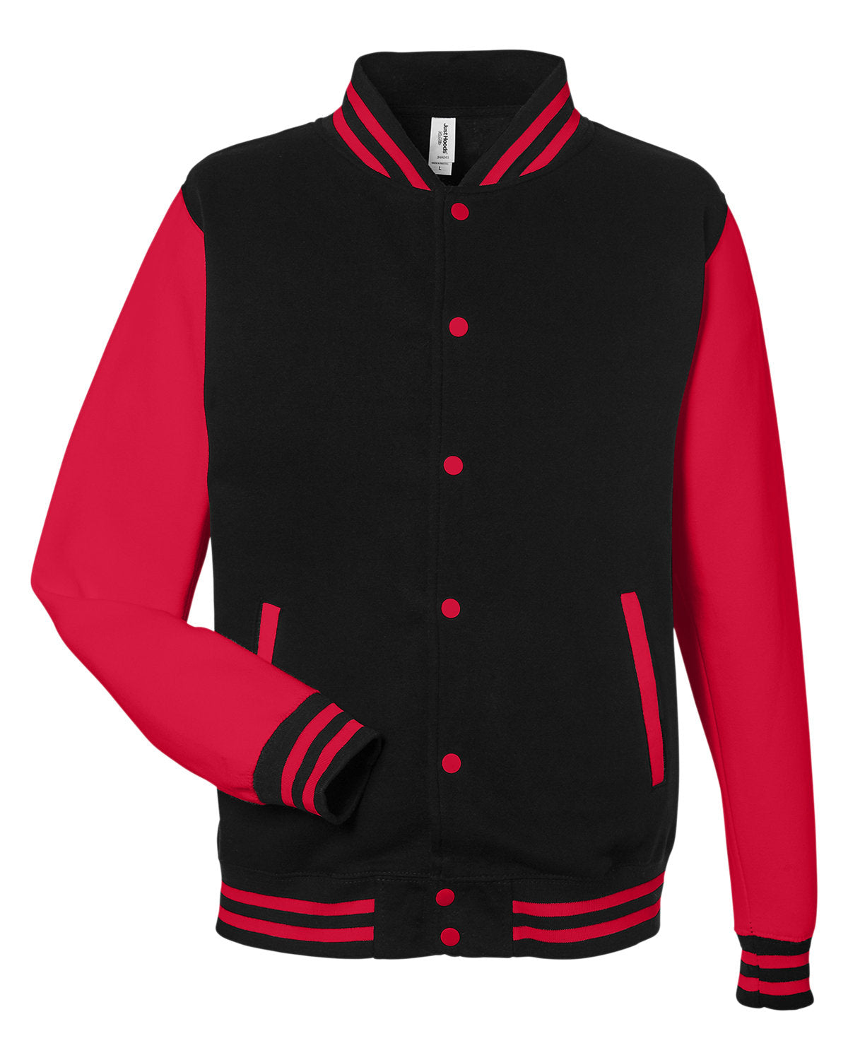 Just Hoods By AWDis Men's Heavyweight Letterman Jacket JET BLK FIRE RD