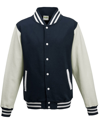 Just Hoods By AWDis Men's Heavyweight Letterman Jacket OXFORD NAVY WHT