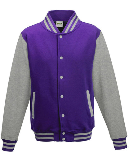 Just Hoods By AWDis Men's Heavyweight Letterman Jacket PURPLE HTHR GRY