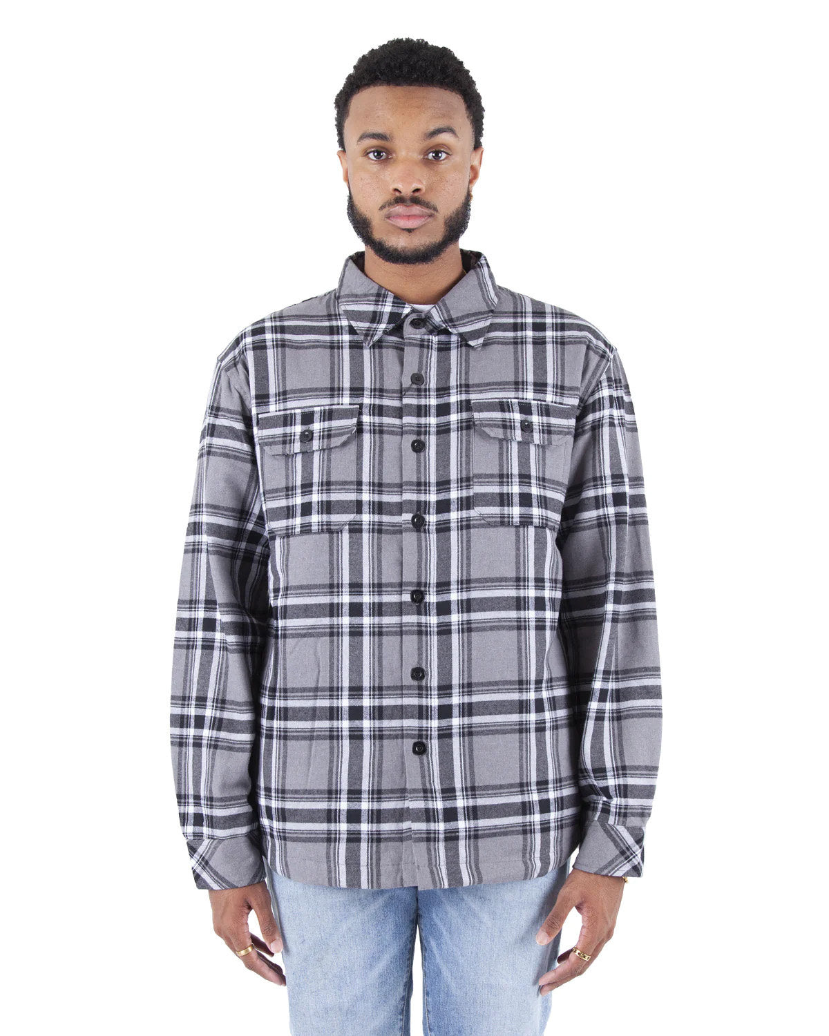 Shaka Wear Men's Plaid Flannel Jacket DARK GREY