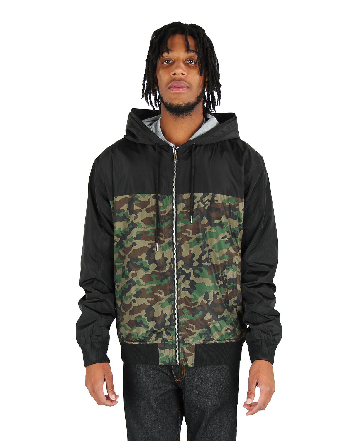 Shaka Wear Adult Windbreaker Jacket BLACK CAMO GRN